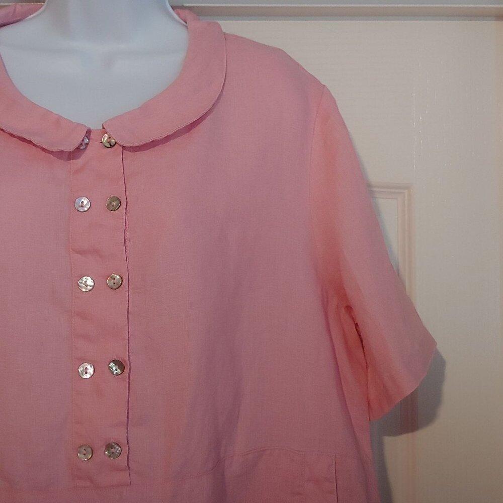 Grae Cove Baby Link Linen Peter Pan Collar S-Sleeve Lagenlook Cottage Dress XXL - Picture 4 of 14